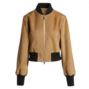 Brown Suede Bomber Jacket Womens